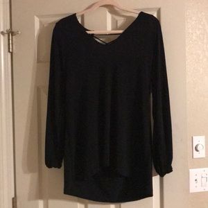 Black lace up back blouse